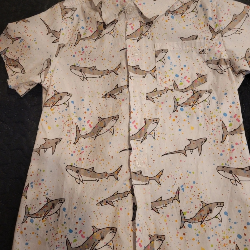 Colorful Shark Print Kids Button Down Shirt